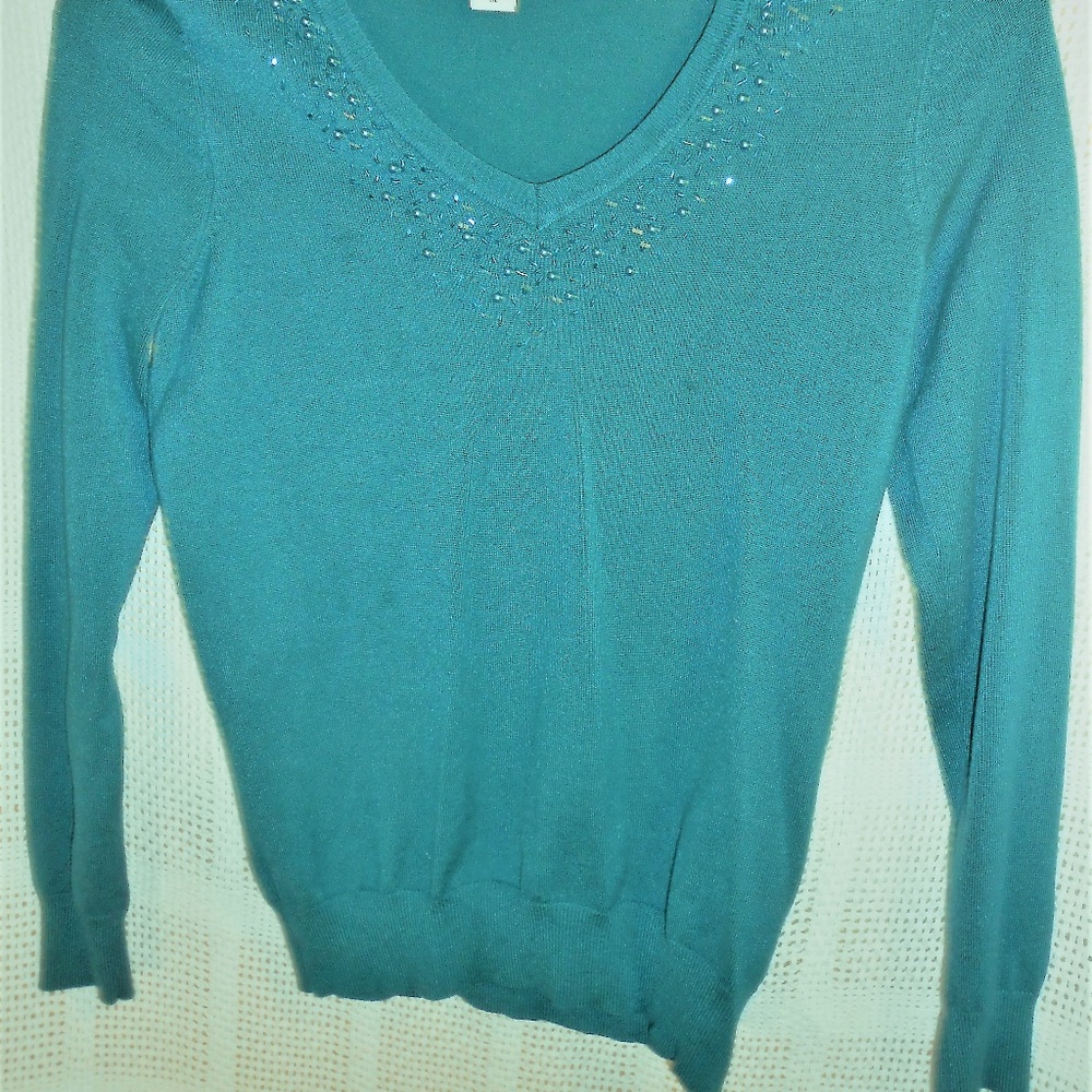 Beaded V Neck Knit Top